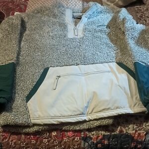 Hooey Gray Sherpa Pullover with Green Trim